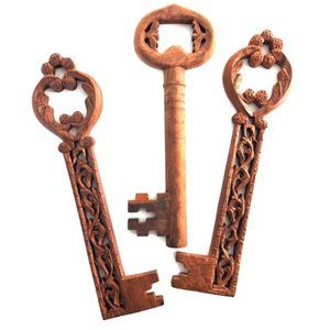 Hand Carved Wooden Key Wall Decor